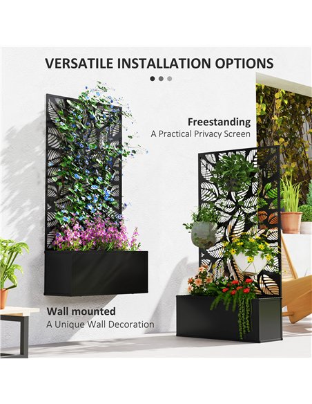 Outsunny Outdoor Metal Planter, with Back Trellis - Black - pic 122929 | FastDaddyshop