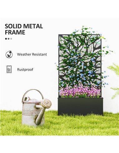 Outsunny Outdoor Metal Planter, with Back Trellis - Black