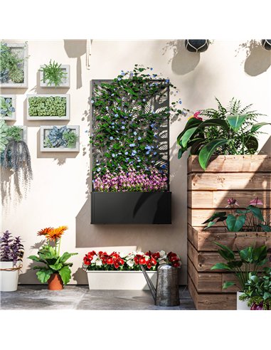 Outsunny Outdoor Metal Planter, with Back Trellis - Black