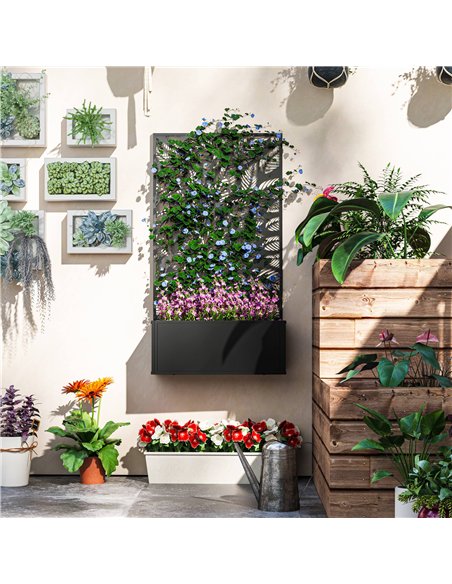 Outsunny Outdoor Metal Planter, with Back Trellis - Black - pic 122931 | FastDaddyshop