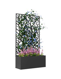 Outsunny Outdoor Metal Planter, with Back Trellis - Black