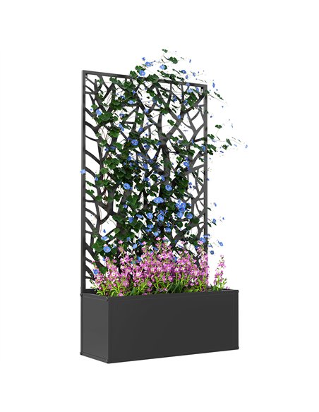 Outsunny Outdoor Metal Planter, with Back Trellis - Black - pic 122934 | FastDaddyshop