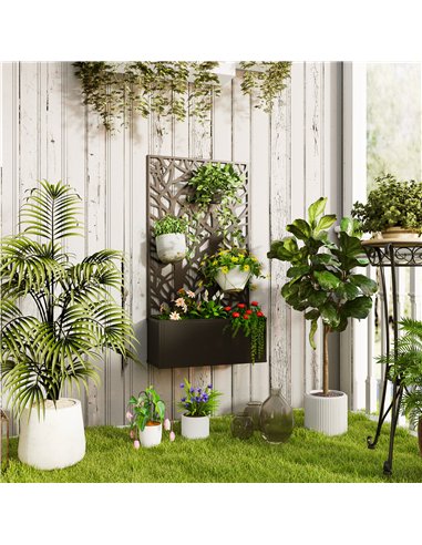 Outsunny Outdoor Metal Planter, with Back Trellis - Black