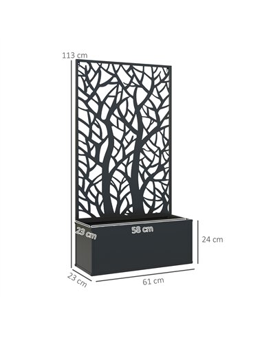 Outsunny Outdoor Metal Planter, with Back Trellis - Black