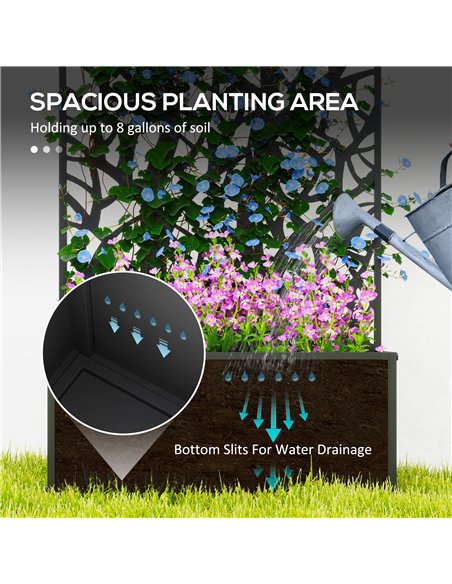 Outsunny Outdoor Metal Planter, with Back Trellis - Black - pic 122937 | FastDaddyshop