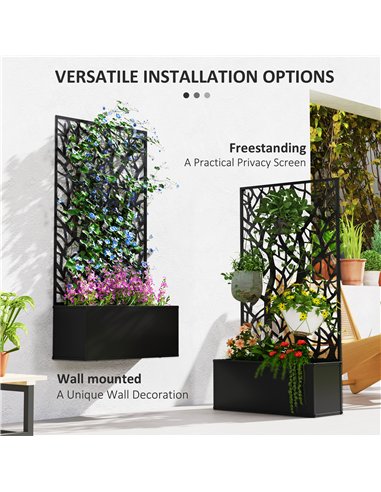 Outsunny Outdoor Metal Planter, with Back Trellis - Black