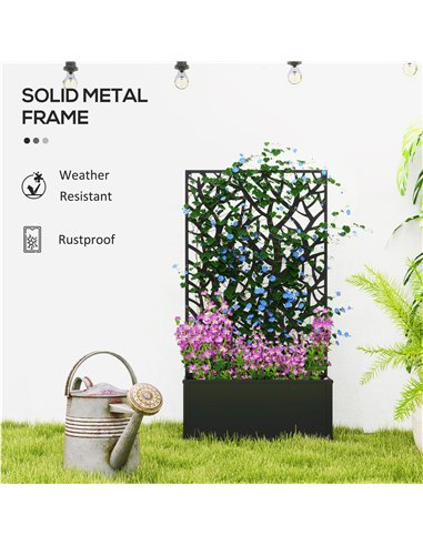 Outsunny Outdoor Metal Planter, with Back Trellis - Black