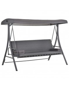 Outsunny 2-in-1 Patio 3 Seater Swing Chair Hammock with Cushion, Adjustable Canopy, Grey