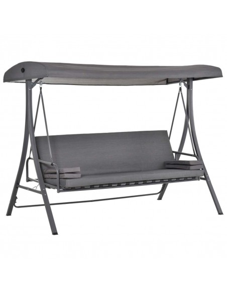 Outsunny 2-in-1 Patio 3 Seater Swing Chair Hammock with Cushion, Adjustable Canopy, Grey - pic 12294 | FastDaddyshop