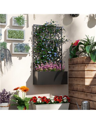 Outsunny Outdoor Metal Planter, with Back Trellis - Black