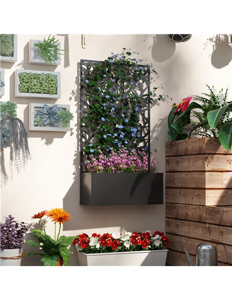 Outsunny Outdoor Metal Planter, with Back Trellis - Black - pic 122940 | FastDaddyshop