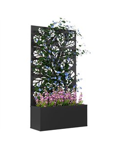 Outsunny Outdoor Metal Planter, with Back Trellis - Black