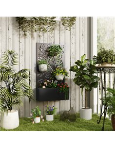 Outsunny Outdoor Metal Planter, with Back Trellis - Black 2