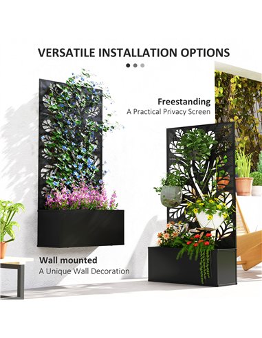 Outsunny Outdoor Metal Planter, with Back Trellis - Black