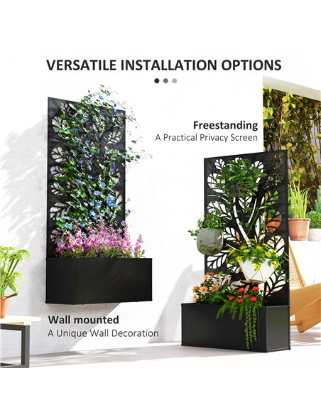 Outsunny Outdoor Metal Planter, with Back Trellis - Black - pic 122947 | FastDaddyshop