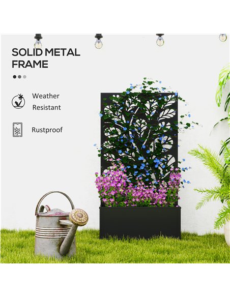 Outsunny Outdoor Metal Planter, with Back Trellis - Black - pic 122948 | FastDaddyshop