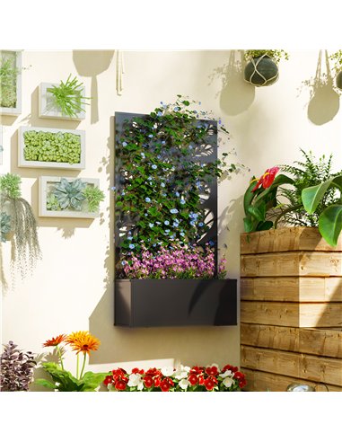 Outsunny Outdoor Metal Planter, with Back Trellis - Black