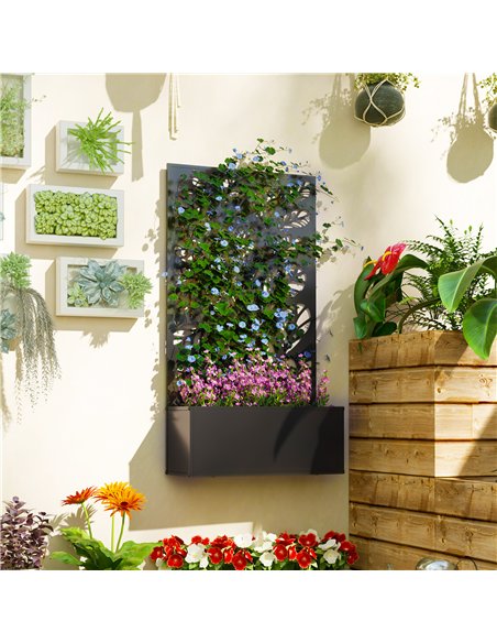 Outsunny Outdoor Metal Planter, with Back Trellis - Black - pic 122949 | FastDaddyshop