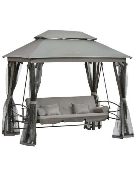 Outsunny 3 Seater Swing Chair Gazebo with Double Tier Canopy, Cushioned Seat, Grey - pic 12295 | FastDaddyshop