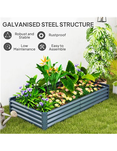 Outsunny 180 x 90cm Galvanised Steel Open Planter - Silver