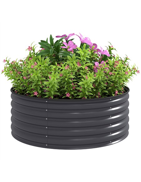 Outsunny Galvanised Raised Garden Bed with Safety Edging, Outdoor Raised Planter Box with Gloves, 120 x 120 x 43cm, Dark Grey - pic 122970 | FastDaddyshop