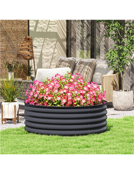 Outsunny Galvanised Raised Garden Bed with Safety Edging, Outdoor Raised Planter Box with Gloves, 120 x 120 x 43cm, Dark Grey - pic 122971 | FastDaddyshop