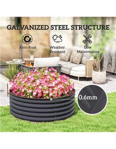 Outsunny Galvanised Raised Garden Bed with Safety Edging, Outdoor Raised Planter Box with Gloves, 120 x 120 x 43cm, Dark Grey