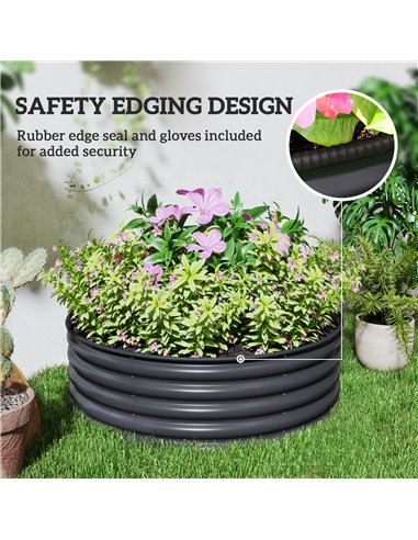 Outsunny Galvanised Raised Garden Bed with Safety Edging, Outdoor Raised Planter Box with Gloves, 120 x 120 x 43cm, Dark Grey