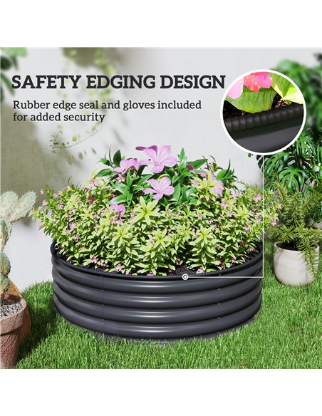 Outsunny Galvanised Raised Garden Bed with Safety Edging, Outdoor Raised Planter Box with Gloves, 120 x 120 x 43cm, Dark Grey - pic 122975 | FastDaddyshop
