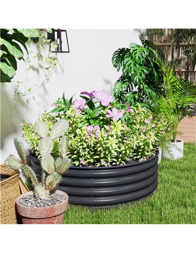 Outsunny Galvanised Raised Garden Bed with Safety Edging, Outdoor Raised Planter Box with Gloves, 120 x 120 x 43cm, Dark Grey