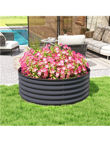Outsunny Galvanised Raised Garden Bed with Safety Edging, Outdoor Raised Planter Box with Gloves, 120 x 120 x 43cm, Dark Grey