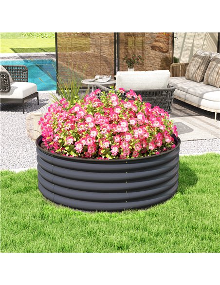 Outsunny Galvanised Raised Garden Bed with Safety Edging, Outdoor Raised Planter Box with Gloves, 120 x 120 x 43cm, Dark Grey - pic 122978 | FastDaddyshop