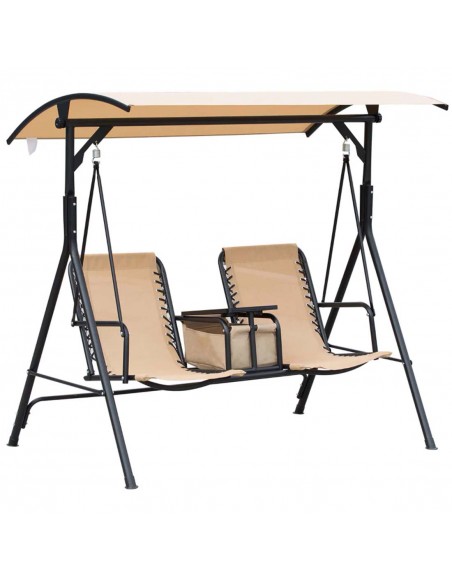 Outsunny 2-Seater Garden Swing Chair with Middle Table, Cup Holders, Beige - pic 12298 | FastDaddyshop