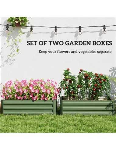 Outsunny Set of Two 60 x 100cm Galvanised Steel Planters, Green