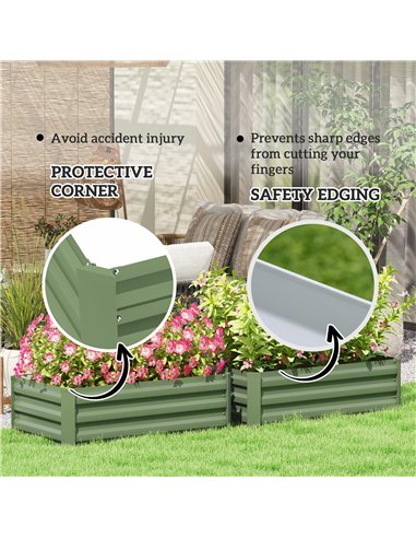 Outsunny Set of Two 60 x 100cm Galvanised Steel Planters, Green