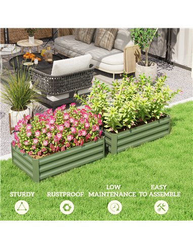 Outsunny Set of Two 60 x 100cm Galvanised Steel Planters, Green
