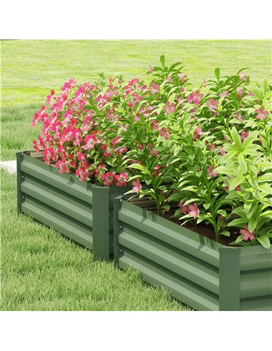 Outsunny Set of Two 60 x 100cm Galvanised Steel Planters, Green