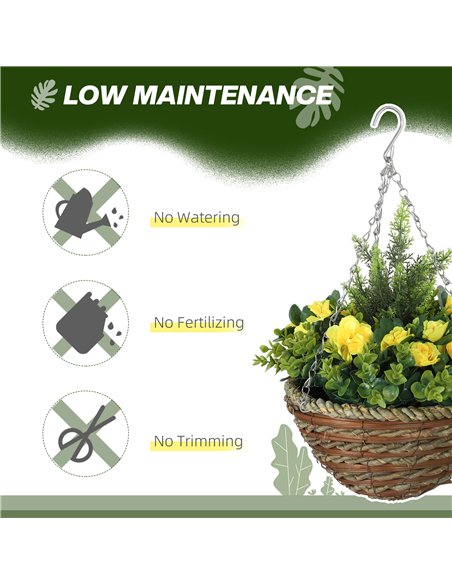 Outsunny Pack of 2 Faux Plant Artificial Lisianthus Flowers Hanging Planter with Basket for Indoor Outdoor Decoration, Yellow - pic 122993 | FastDaddyshop