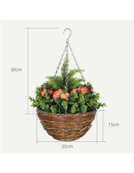 Outsunny Pack of 2 Faux Plant Artificial Lisianthus Flowers Hanging Planter with Basket for Indoor Outdoor Decoration, Orange - pic 122999 | FastDaddyshop