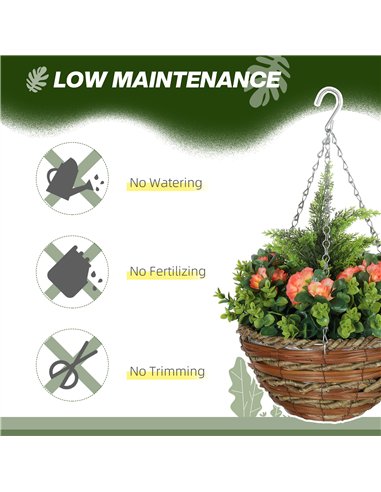 Outsunny Pack of 2 Faux Plant Artificial Lisianthus Flowers Hanging Planter with Basket for Indoor Outdoor Decoration, Orange