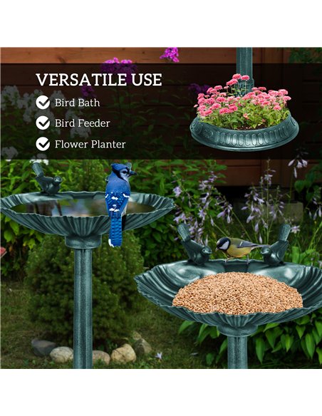 Outsunny 81cm Tall Bird Bath with 2 Decorative Birds, Vintage Style Birdbath with Flower Planter Base, Bird Bath Bowl for Garden - pic 123009 | FastDaddyshop