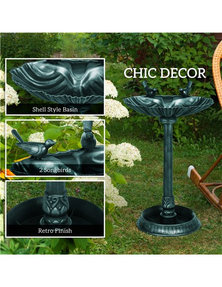 Outsunny 81cm Tall Bird Bath with 2 Decorative Birds, Vintage Style Birdbath with Flower Planter Base, Bird Bath Bowl for Garden - pic 123010 | FastDaddyshop