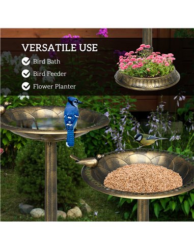 Outsunny 72cm Tall Antique Bird Bath for Garden, Vintage Style Birdbath with Bird Decoration and Flower Planter Base, Bird Bath 
