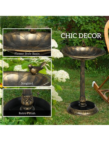 Outsunny 72cm Tall Antique Bird Bath for Garden, Vintage Style Birdbath with Bird Decoration and Flower Planter Base, Bird Bath 
