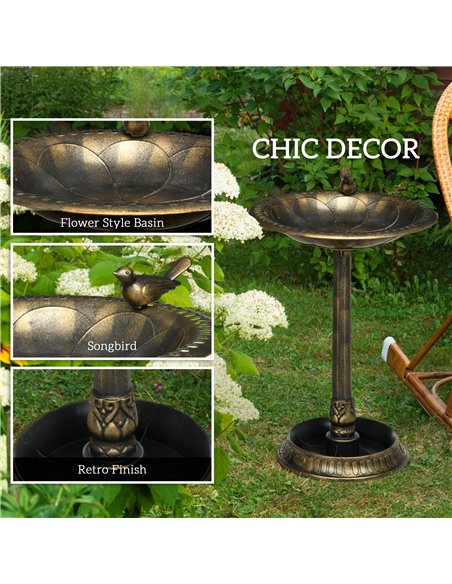 Outsunny 72cm Tall Antique Bird Bath for Garden, Vintage Style Birdbath with Bird Decoration and Flower Planter Base, Bird Bath  - pic 123019 | FastDaddyshop