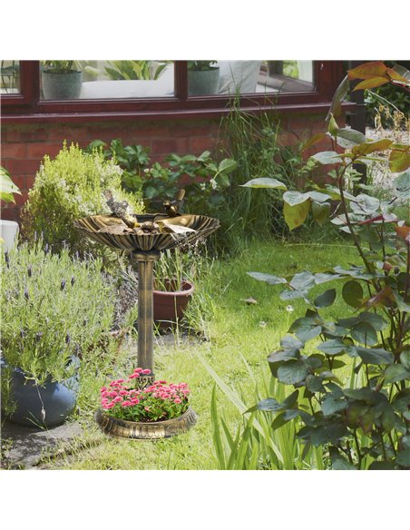 Outsunny 81cm Tall Bird Bath with 2 Decorative Birds, Vintage Style Birdbath with Flower Planter Base, Bird Bath Bowl for Garden - pic 123025 | FastDaddyshop