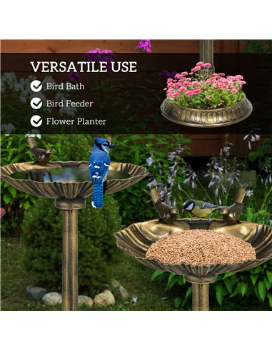 Outsunny 81cm Tall Bird Bath with 2 Decorative Birds, Vintage Style Birdbath with Flower Planter Base, Bird Bath Bowl for Garden