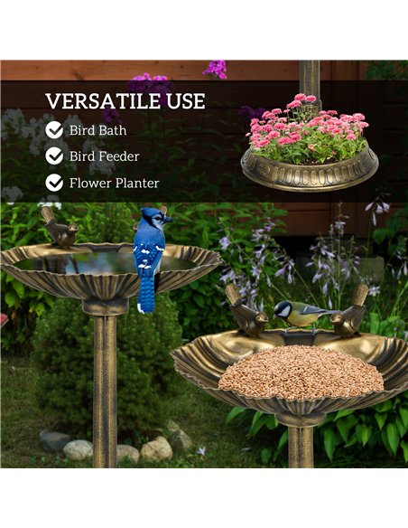 Outsunny 81cm Tall Bird Bath with 2 Decorative Birds, Vintage Style Birdbath with Flower Planter Base, Bird Bath Bowl for Garden - pic 123027 | FastDaddyshop