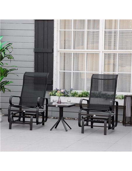 Outsunny 3 PCs Outdoor Gliding Rocking Chair With Tea Table Patio Garden Comfortable Swing Chair Black - pic 12303 | FastDaddyshop