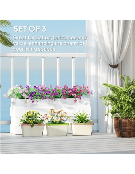 Outsunny Set of 3 Self Watering Plant Pots Outdoor, 27cm Rectangular Garden Planters with Visual Water Level Window, Plastic Flo - pic 123036 | FastDaddyshop